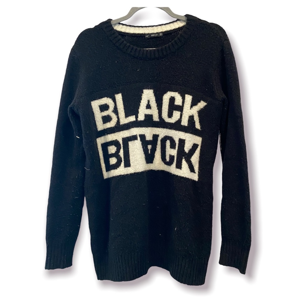 ZARA Black On Black Wool Blend Chunky Sweater RARE BLOGGER FAVORITE Medium